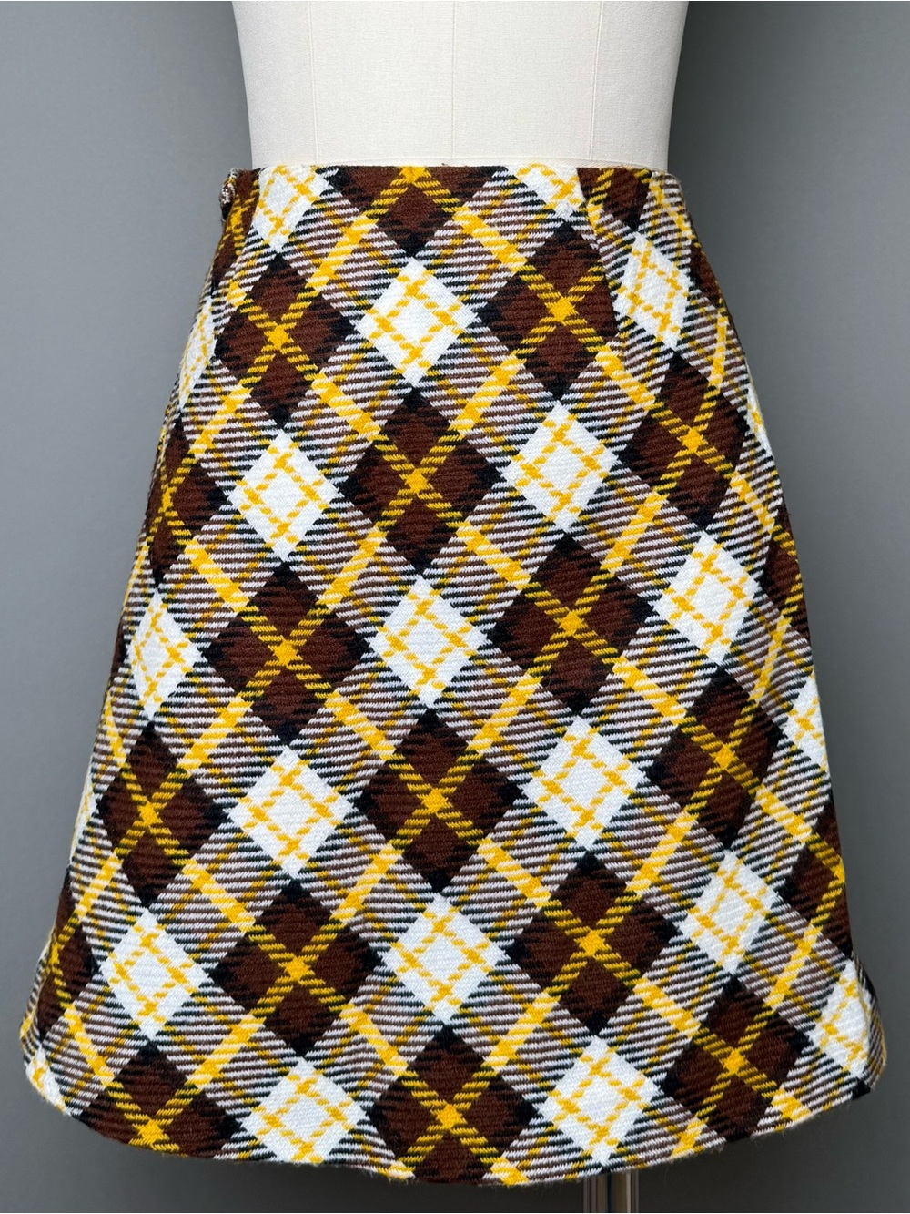 Vintage Brown Yellow White Plaid Skirt